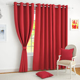 2 PC Plain Dyed Eyelet Curtains with lining-Red